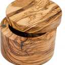 Lipper International Olive Wood Salt or Spice Box with Swivel Cover, 3 5/8" Diameter x 2 1/2" Tall