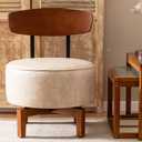 Swivel Accent Chair Living Room Chair with Back, upholstered Wood mid Century Modern Chair for Bedroom Office, Faux Leather Sand Gray