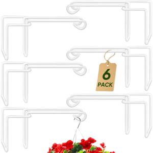 Vinyl Fence Hooks for Hanging Plants,6 Pack 5 x 10 inch Heavy Duty White Outdoor Plant Hanger Bracket for Basket, Flower Pot, Bird Feeders, Patio Lights,Wind Chimes, Pool Tools
