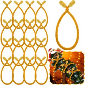 Zhengmy 16 Pcs 25 Inches Christmas Velvet Garland Ties Christmas Decorative Twist Ties for Banister Reusable and Flexible Twist for Xmas Home Decorations Holiday Craft Wrapping(Gold)