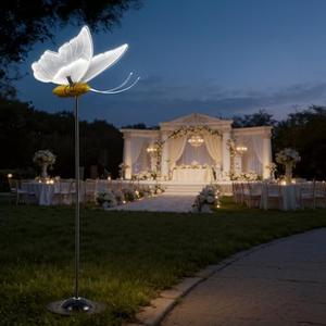 Hijvxk 17" Wedding Butterfly LED Floor Lamp, 25W 12V Hanging Yellow Butterflies Creative Ceiling Lamp,Realistic Swinging Butterfly,Romantic Wedding Party Fixture(1PCS, White Light)