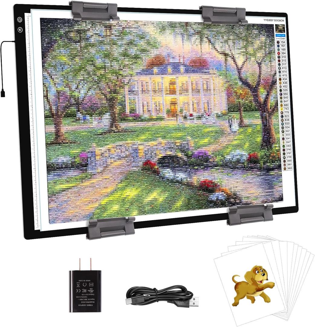 PICOVISTA A1 Large Light Pad for Diamond Painting,LED Tracing Light Box with 3 Color Modes and Adjustable Brightness,Battery Powered Oversize Light Table for Weeding Vinyl,Drawing,Sketching,Artists