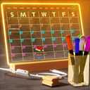 Light Up Clear Dry Erase Calendar 13 x 9 inch with 5 Markers, Acrylic Lighting Markable Calendar Board Agenda for Bedroom/Office/Home/Kitchen