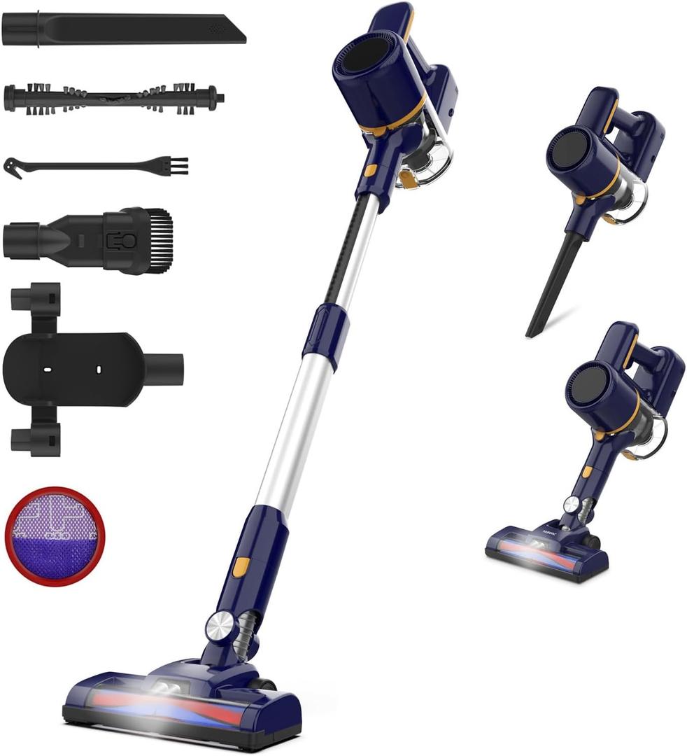 N7S Cordless Vacuum Cleaner, 6-in-1 Lightweight Stick Vacuum with Powerful Suction, 6-Cell 2200mAh Rechargeable Battery, Handheld Vacuum Cleaners for Pet Hair, Carpet, Floor (Blue)