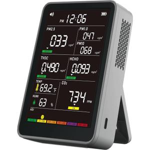 Professional Indoor Air Quality Monitor with AQI Alerts, Portable Real-Time Detector for Home, Car, Plants & Pet