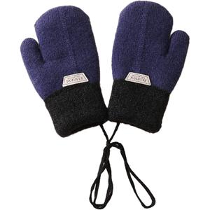 Kids Winter Mittens Cold Weather Knitted Mitt Gloves Double Layer Fleece Lined Thermal Gloves 4-6T Outdoor Warm (Blue)