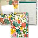 Steel Mill & Co Cute Clipboard Folio with Refillable Lined Notepad and Interior Storage Pocket, Floral Padfolio for Work, Garden Blooms Cream
