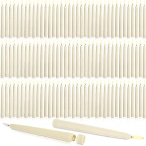 Baquler 100 Pcs Flameless Taper Candles LED Taper Candles Flickering Bulk Ivory LED Candlestick for Halloween Christmas Wedding Church Easter Party Decor Table Centerpiece, 8.5 in, No Batteries Baquler 100 Pcs Flameless Taper Candles LED Taper Candles Flickering Bulk Ivory LED Candlestick for Halloween Christmas Wedding Church Easter Party Decor Table Centerpiece, 8.5 in, No Batteries