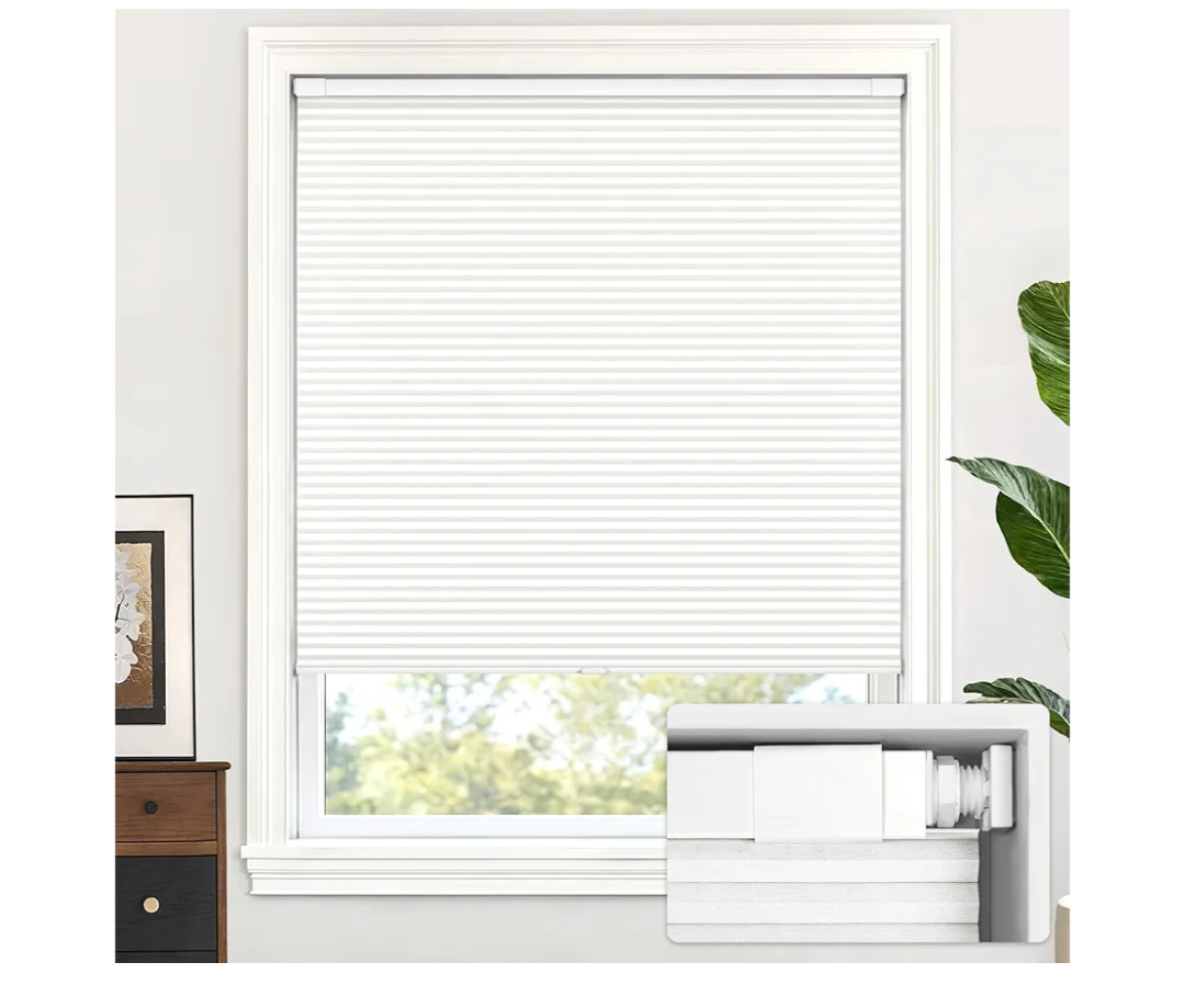 LazBlinds Cordless Cellular Shades, No Tools No Drill Light Filtering Honeycomb Shades Pleated Blinds for Windows, 33'' W x 36'' H, White
