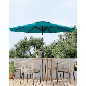 9FT Outdoor Patio Umbrella, Outdoor Table Umbrella, Market Umbrella with Push Button Tilt and Crank, 8 Sturdy Ribs UV Protection Waterproof for Garden, Deck, Backyard, Pool (Turquoise Blue)