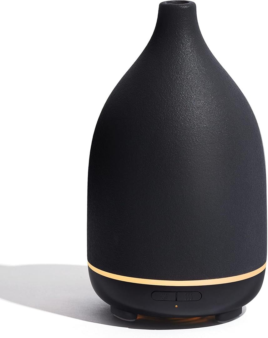 InnoGear Oil Diffuser, 150ML Ceramic Diffuser for Essential Oils Handcrafted Aromatherapy Diffuser Mother's Gift Ultrasonic Cool Mist Humidifier with 2 Mist Modes Waterless Auto Off for Home, Black (Medium)