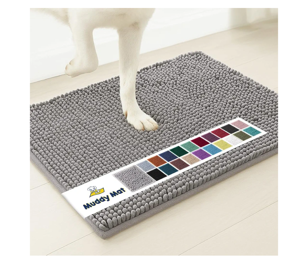 Muddy Mat® Shown on TV – Super Absorbent Microfiber Dog Door Mat for Muddy Paws, Non-Slip Washable Pet Rug, Quick Dry Chenille Entryway Carpet, Machine Washable Indoor Outdoor mat, Grey 30"x19"