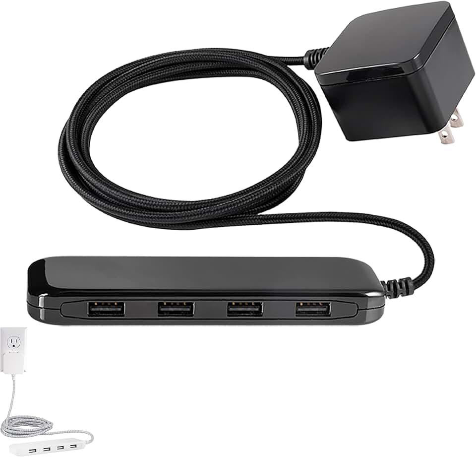 UltraPro Desktop Charging Station, 24W 6 Ft 4 Ports Power Strip, Multiport Charging Station, A Desktop Charger for iPhone 16 Series, 15 Series, iPad Pro, Braided Cord, Black, 54734
