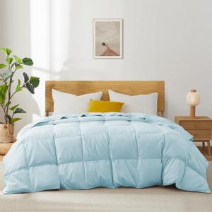 Joysoul Goose Feathers Fiber Comforter  Lightweight Ultra Soft Fabric Cover Breathable White Down Feather Fill, Blue Queen Size Duvet Insert (88" X 88")