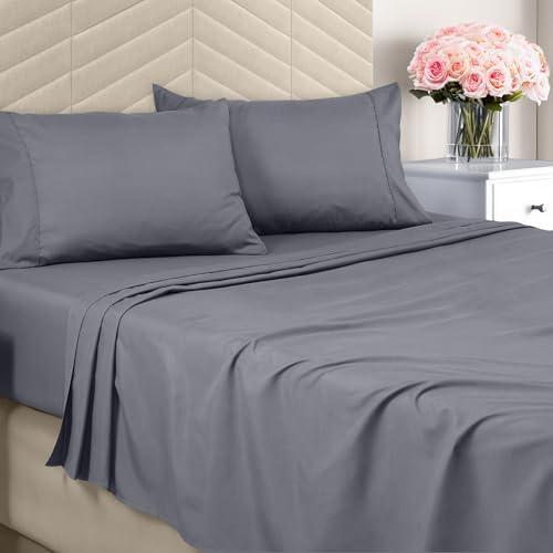 Bedding King  Brushed Soft Bed Sheets for King Size Bed - Includes 1 Flat, & 2 Pillow Cases - Grey Bedding King  Brushed Soft Bed Sheets for King Size Bed - Includes 1 Flat, & 2 Pillow Cases - Grey