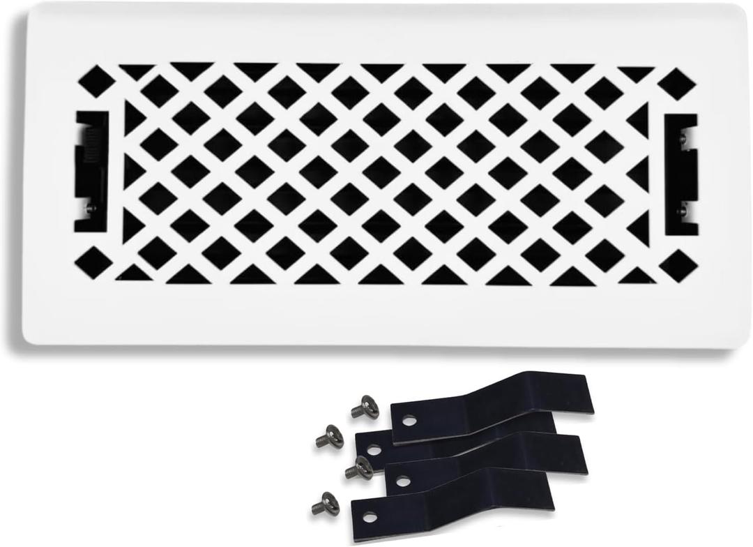 4" x 12" Lattice Design Steel Floor Register in Glacier White Finish with mounting Clips- for Floor or Side Wall- Decorative Air Vent Covers- Floor Register 4 x 12