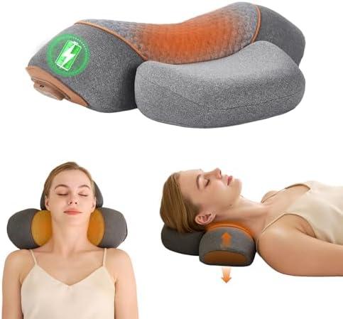 Bfhosehold 3-in-1 Rechargeable Neck Massager Pillow with Heat, Vibration, Traction Massager for Neck Pain and Hump Relief, Gifts for Men Women Home Office Travel