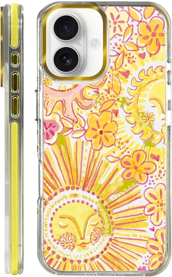 Clear Magnetic Case for iPhone 16 Plus, Slim Anti-Yellow Transparent Cover, Military Grade Protection, Phone Cases for iPhone 16 Plus, Retro Sun