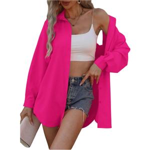 SOLY HUX Women's Button Down Shirt Collared Long Sleeve Drop Shoulder Oversized Blouse Casual Tops (M)