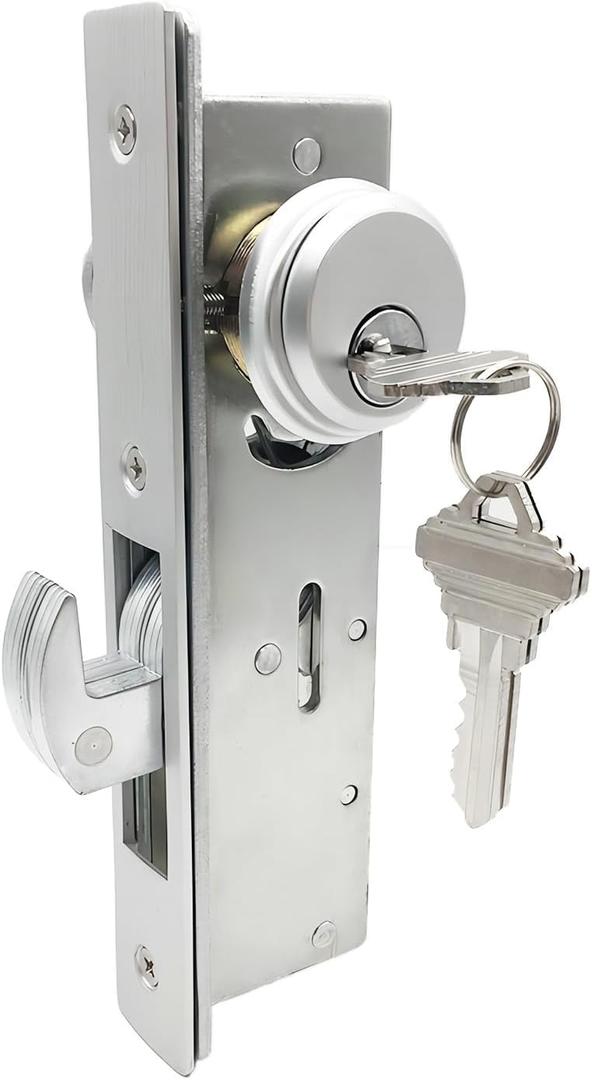 Storefront Door Mortise Lock Swing Deadbolt,Commercial Mortise Lock Double Cylinder Deadbolt Lock Set, Hook Locking Tongue, in Aluminum(1-1/8" Backset)