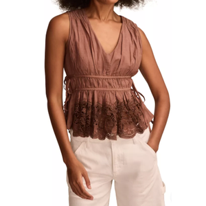 Lace ruched tank top, Brown, XL