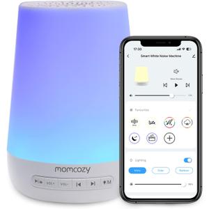 Baby Sound Machine, Momcozy White Noise Machine for Baby Sleeping with Night Light, Toddler Sleep Trainer 34 Soothing Sleep Sounds, Timer, App Remote Control, Personal Sleep Routine Alarm Clock(Blue)