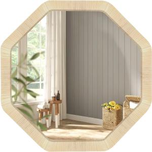 ULIKE Rattan Mirror for Wall, Bathroom 24 Inch Rustic Farmhouse Wall Decor with Handmade Wicker Frame, Boho Woven Mirror for Nursery Bedroom Living Room Entryway (Octagonal)