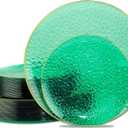 Hioasis 60pcs Green Plastic Plates - Gold Rimmed Disposable, Hammered, Heavy-duty Dinnerware Set Suitable for 30 Guests, 10.25" Dinner & 7.5" Dessert Plates for Party & Wedding