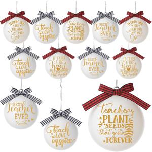 Syhood 12 Pcs Christmas Teacher Ornament Teacher Gifts for Women Thank You for Helping Me Ornaments Best Teachers Appreciation Gifts for Women Christmas Tree Hanging Favors Decor