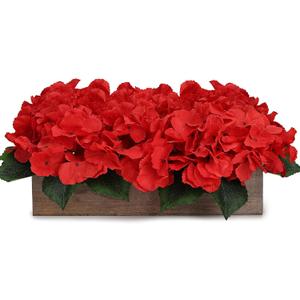 Flower Table Centerpiece, Artificial Hydrangea Arrangements Centerpieces Fake Flowers Decor Wood Tray with Faux Flower Wedding Bouquets Room Kitchen Farmhouse Indoor Office Party(Red)