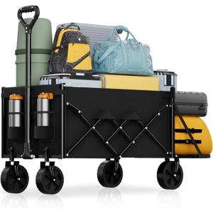 Lightweight Folding Wagon with Extended Tailgate, Large Capacity Collapsible Grocery Cart, Heavy Duty Foldable Shopping Carts, All-Terrain Outdoor Utility Carts for Camping, Sports, Garden, 4.5 Cu Ft (4-1/2 cubic feet, Black)