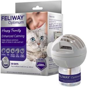 FELIWAY Optimum 30 Day Cat Calming Plug In Pheromone Diffuser Starter Kit, 48ml - Helps Reduce Common Signs of Stress in Cats & Kittens, Enhanced Calming (1 Pack, Translucent)