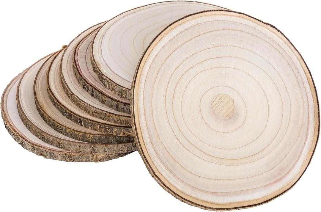 Natural Round Wood Slices 8 Pack 9-10 inches Unfinished Wood kit Circles DIY Crafts Wood Ornament Discs (9-10 Inch(8Pcs))