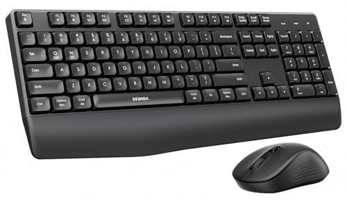 Seenda Wireless Bluetooth Keyboard and Mouse Combo, COE200 Ergonomic Wireless Keyboard Mouse with Wrist Rest, Multi-Device Connection, Full-Size, Compatible for Computer/Laptop/Mac/MacBook, Black