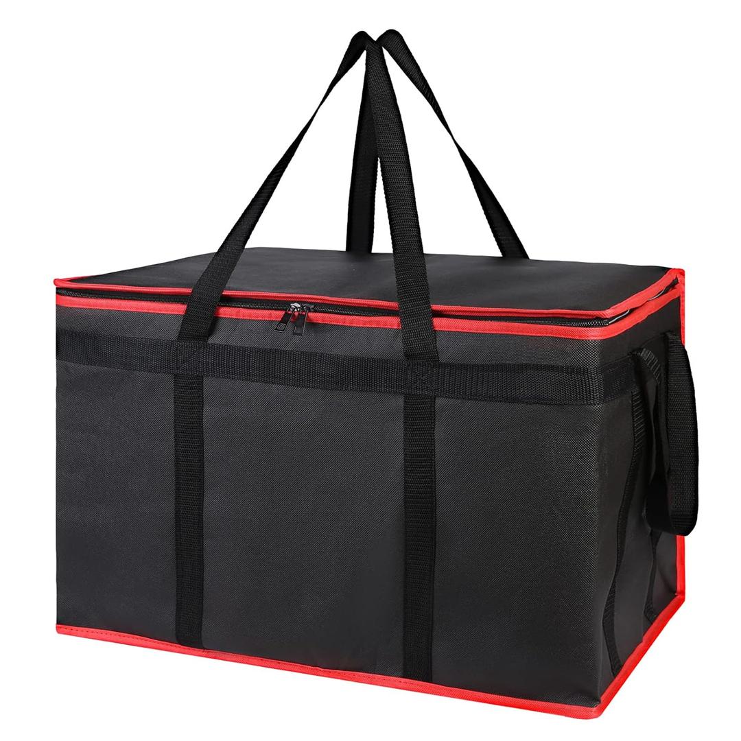 Bodaon Insulated Food Delivery Bag - Hot & Cold Meal Carrier, Catering/Doordash Pizza Warmer, Grocery Tote, Cooler Bag for Parties (Black-Red, 1Pk) (XXX-Large)