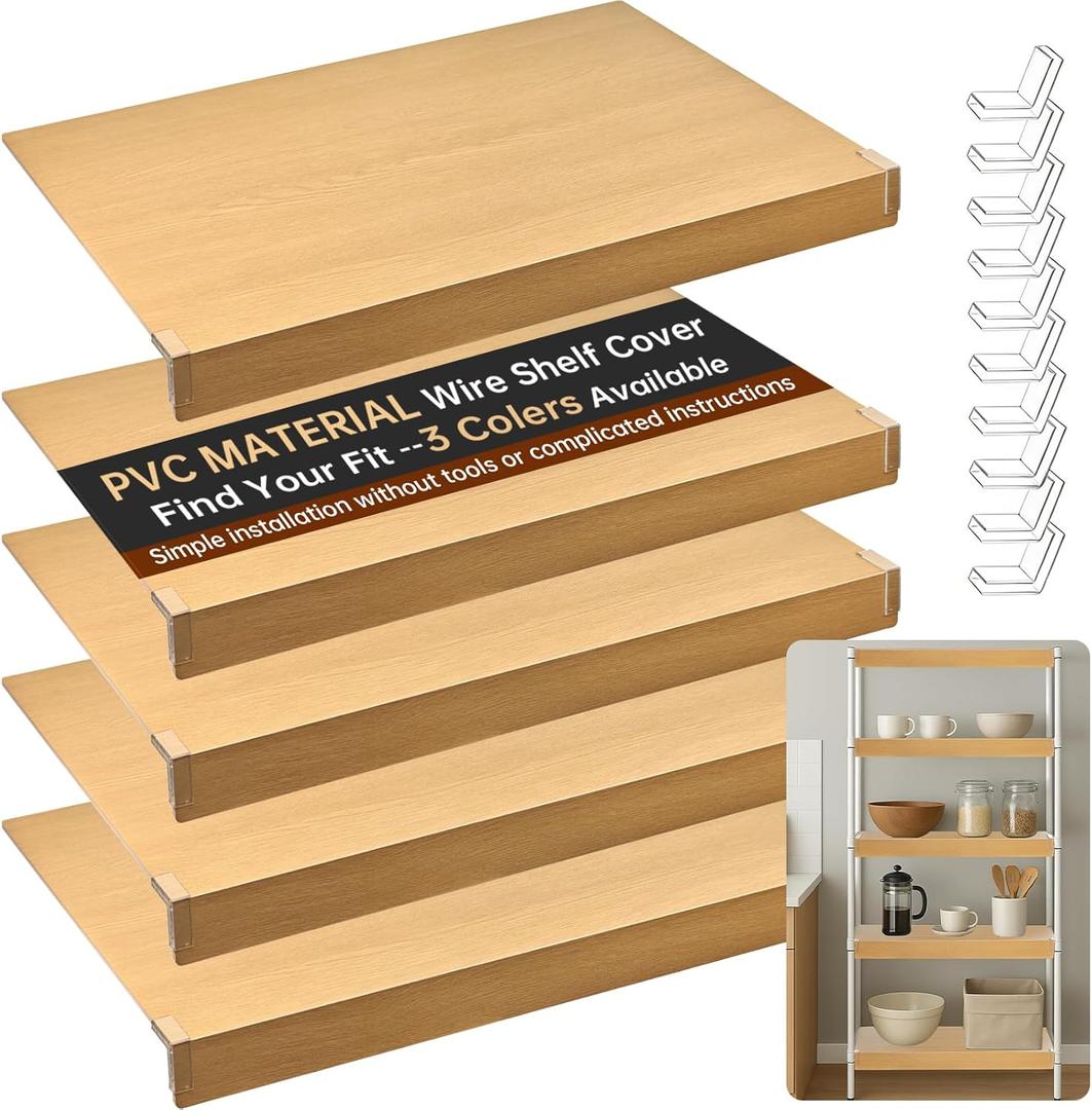 5PCS Wire Shelf Covers for Pantry, Preventing Leakage of Items & Removable, PVC Wire Rack Covers for Shelves Closet Kitchen (30 X 12, Oak Grain)