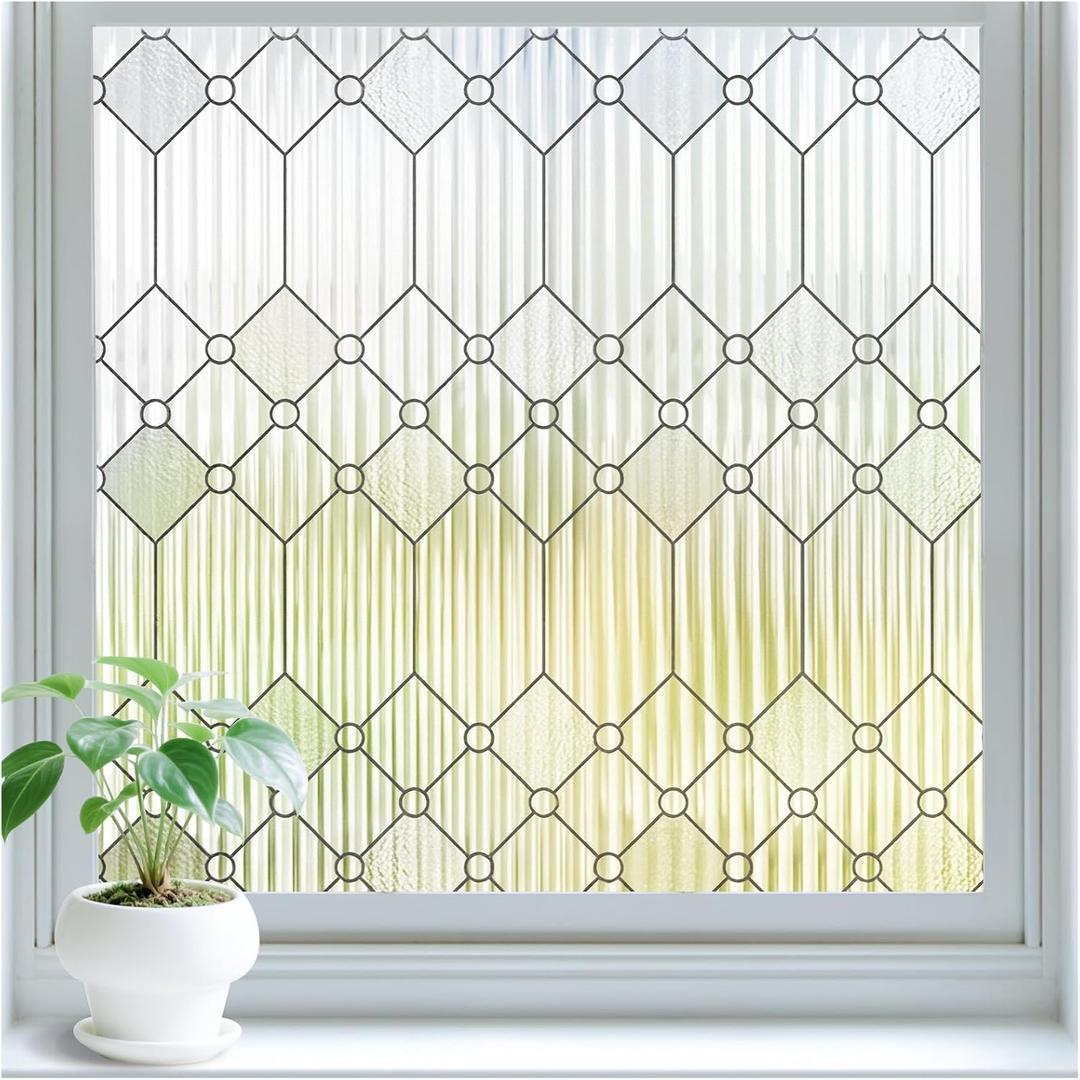 SUNBABY Reeded Glass Window Privacy Film, Decorative Frosted Glass Window Film for Bathroom & Front Door, 3D Static Cling Window Coverings Day and Night Privacy Sun Heat Blocking (29.5 x 118 Inch)