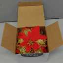 GREENTIME 12 Pcs Glitter Poinsettia 5.5" Artificial Flowers Christmas with Clips Stems Xmas Tree Ornaments for New Year Party Stairs Fireplace Porch Balcony Garden Church Wreath Decoration (Red Gold)