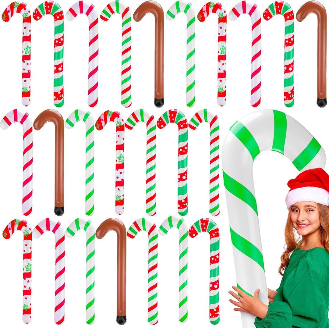 24 Pcs Inflatable Christmas Candy Canes 35 Inch Jumbo Inflatable Candy Canes Hanging Ornament with Rope and Hook Large Outdoor Christmas Decoration Xmas Balloons Toy for Garden Yard Lawn