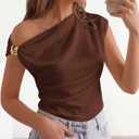 BTFBM Spring Tops for Women Trendy Sleeveless Ruched Going Out Top Solid Tank Blouses Basic T Shirts Fashion Clothing (L)