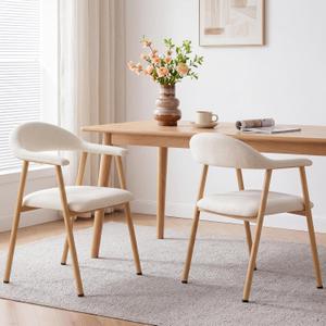 DUMOS Dining Chairs Set of 2, Linen Fabric Upholstered Kitchen Side Chairs with Curved Backrest & Metal Legs, Modern Farmhouse Accent Chairs for Dining Room Kitchen Living Room Cafe, Beige