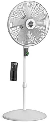 Lasko EcoQuiet Oscillating Pedestal Fan with Whisper Quiet DC Motor, 12 Speeds, 8 Hour Timer, Adjustable Height, Remote Control, White, S18705, Large