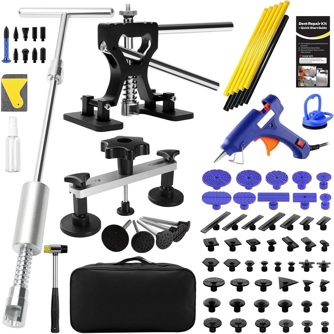 139PCS Dent Puller Kit, Paintless Dent Removal Kit, Car Dent Repair Kit with Metal Dent Lifter, Bridge Puller, T-Slide Hammer, Professional PDR Tools for dents, dings, creases and Hail Damage (EXP 02/11/28)