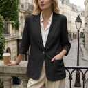 Mina Self 2026 Summer Women's 3/4 Sleeve Linen Blazer - Lightweight Breathable Lined Button Casual Work Office Jacket Pockets (XXL)