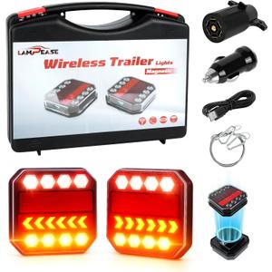 Wireless Trailer Lights Magnetic, New Rechargeable LED Trailer Light Kit with Brake Lights, Turn Signals and Reverse Lights for Towing Truck Camper RV Boat (Black)