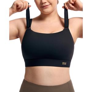 Women's Sports Bra Wirefree Adjustable Medium-High Support Everyday Wear for Large Bust Plus Size with Removable Pads (X-Large, Black)