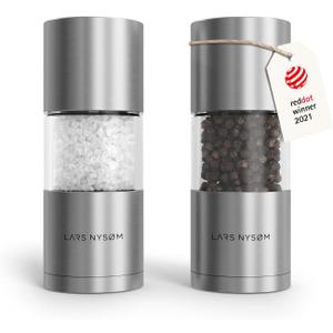 LARS NYSM Salt and Pepper Grinder Set, Manual Salt and Pepper Mills with Adjustable Ceramic Grinder, Design Spice Shaker Set (Stainless Steel)