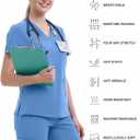 TINYLEMON Women Scrub Top - 3 Pockets V-Neck Slim Fit with Badge Loop Four-Way Stretch Anti-Wrinkle Women T-Shirts (Blue, XL)