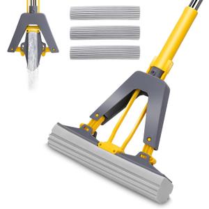 Sponge Mop with Self-Squeeze Feature, Stainless Steel Handle, 3 PVA Absorbent Mop Head Refills, Ideal for Home & Commercial Use on Tile, Floor, Bathroom & Garage Sponge Mop with Self-Squeeze Feature, Stainless Steel Handle, 3 PVA Absorbent Mop Head Refills, Ideal for Home & Commercial Use on Tile, Floor, Bathroom & Garage