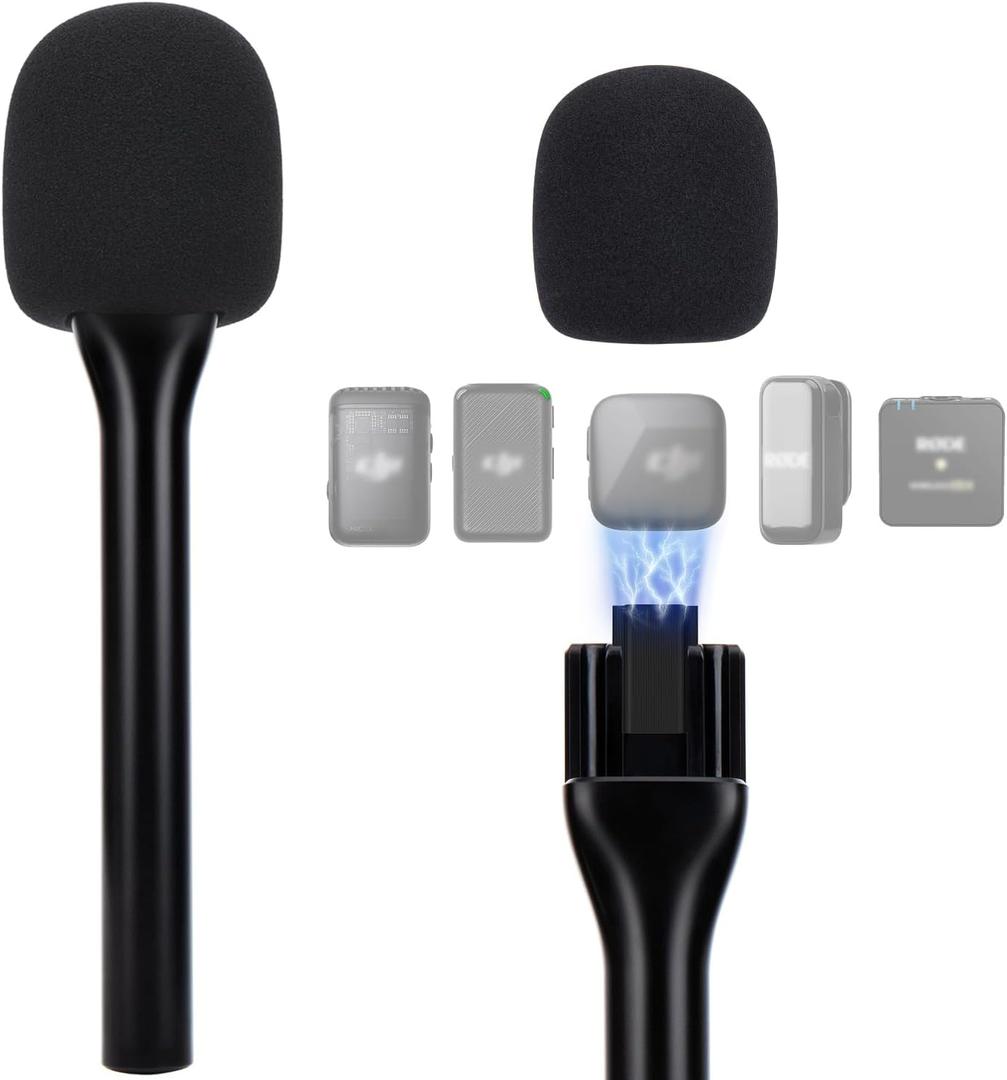 SUNMON Wireless Mic Magnetic Holder for DJI Mic Mini, Portable Handheld Microphone Interview Stand with Pop Filter, Compatible with DJI Mic1/2, Rode Wireless Micro/GO 2/ME/Pro